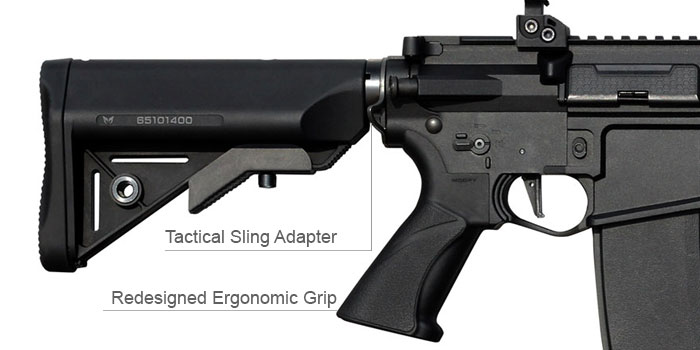 The Modify XTC CQB Automatic Electric Gun with Tactical Sling Adapter and Redesigned Ergonomic Grip.